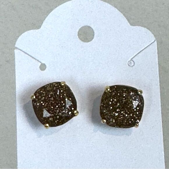 Kate Spade Gold Tone Brown Glitter Stud Earrings - Picture 1 of 4